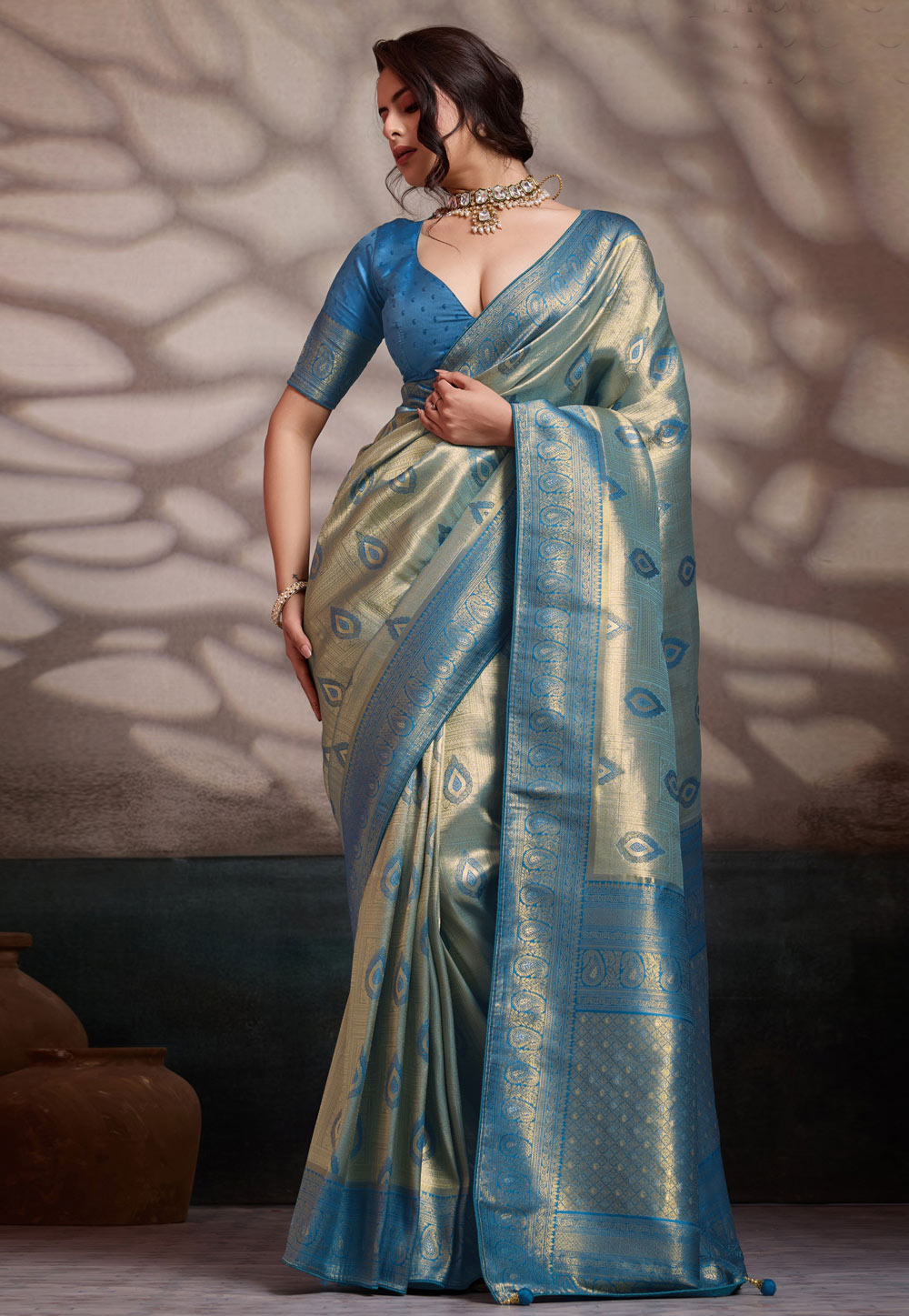Sky Blue Kanjivaram Silk Saree 327738