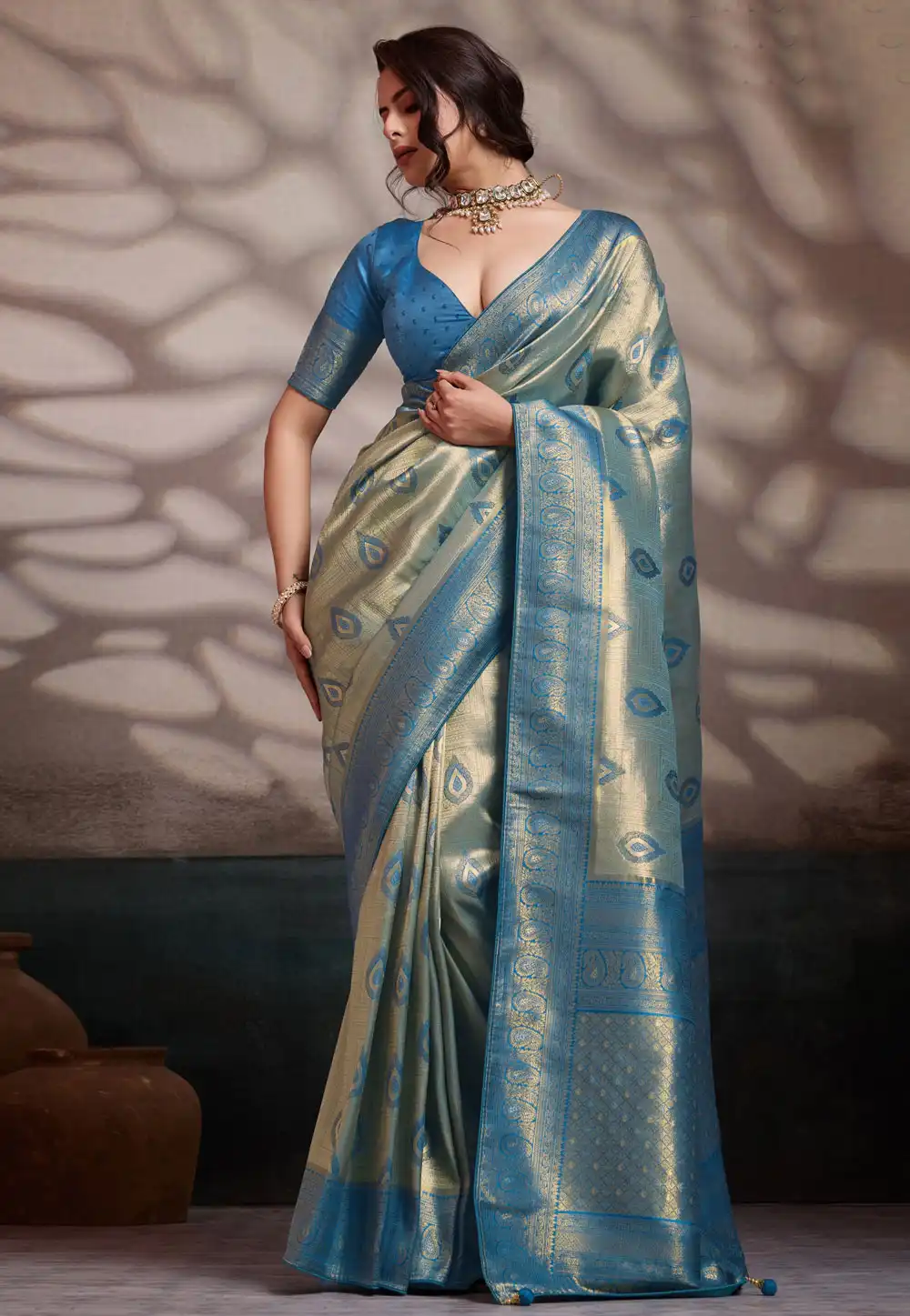 Sky Blue Kanjivaram Silk Saree 327738