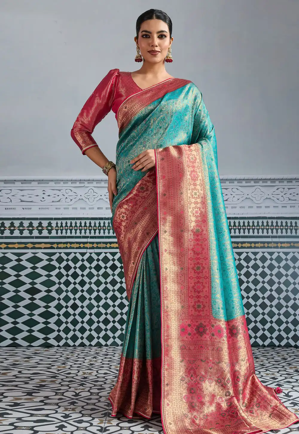 Sky Blue Kanjivaram Silk Saree With Blouse 319439
