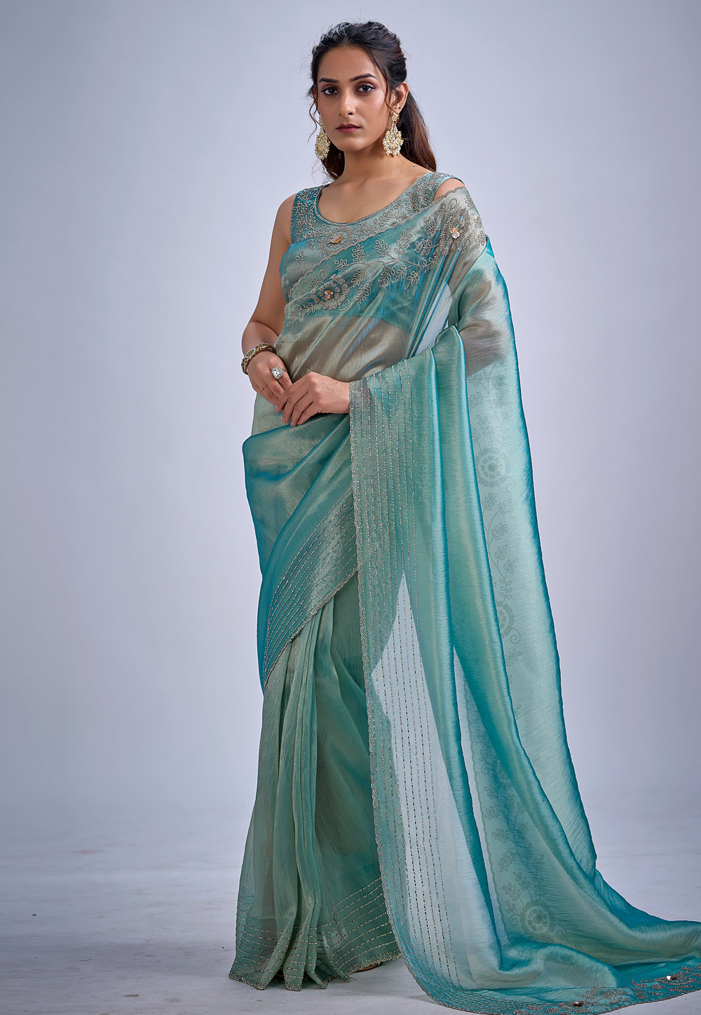 Sky Blue Kanjivaram Silk Saree With Blouse 327799