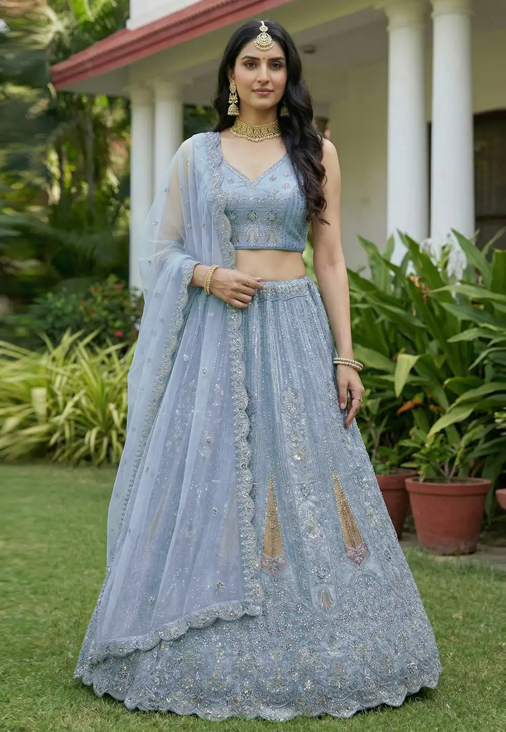 Sky Blue Net Circular Lehenga Choli 320998