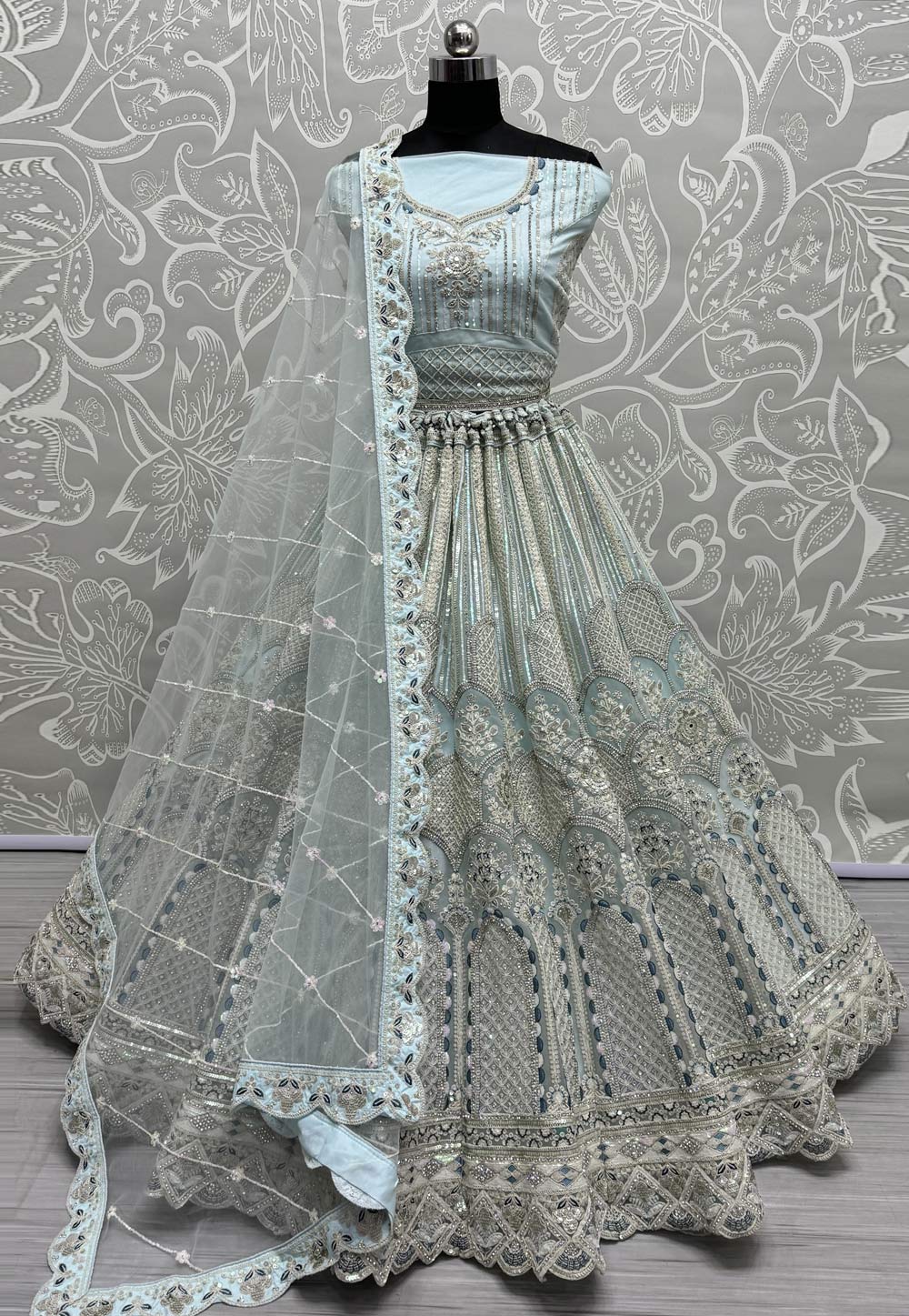 Sky Blue Net Wedding Lehenga Choli 284494