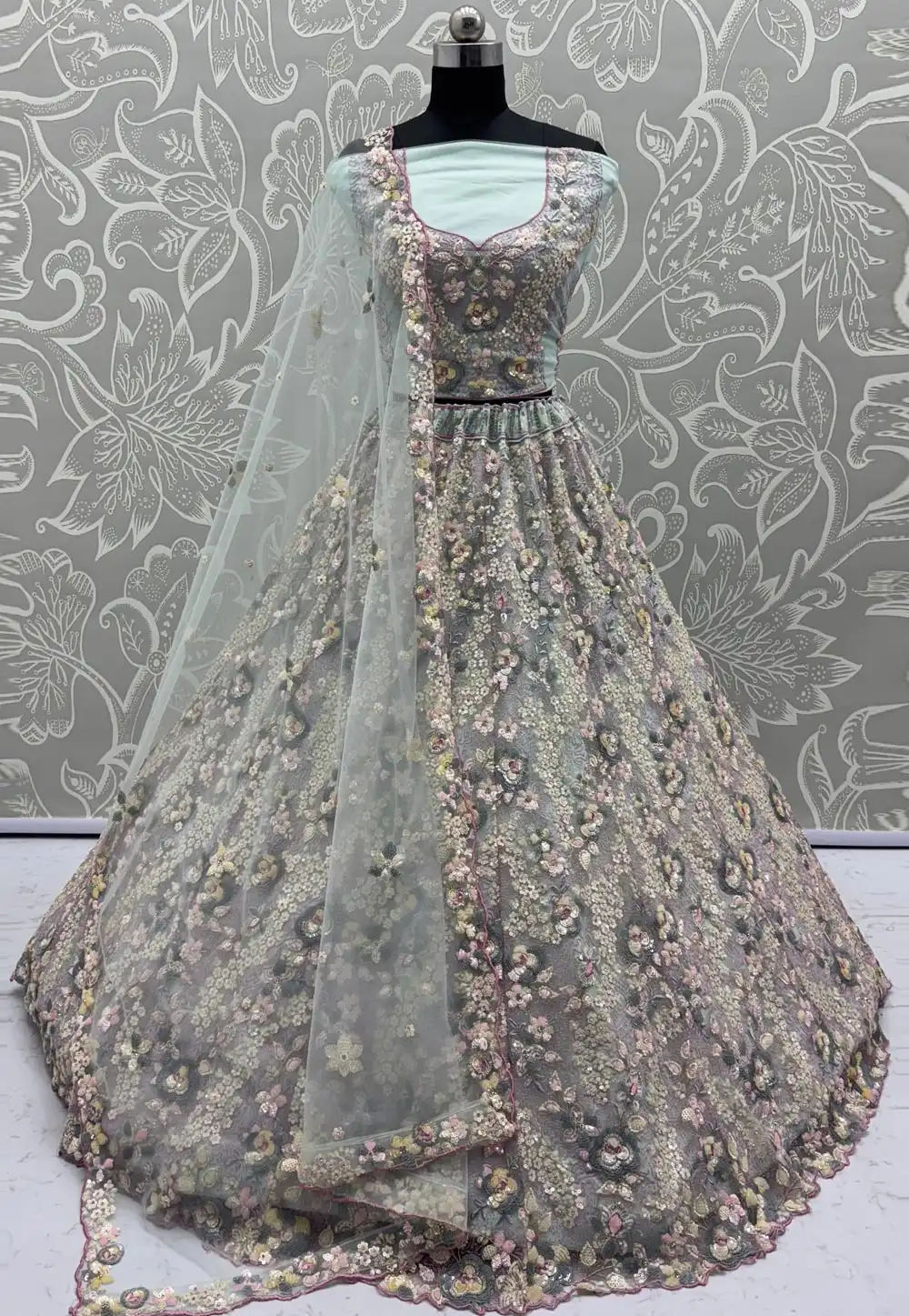 Sky Blue Net Wedding Lehenga Choli 316231