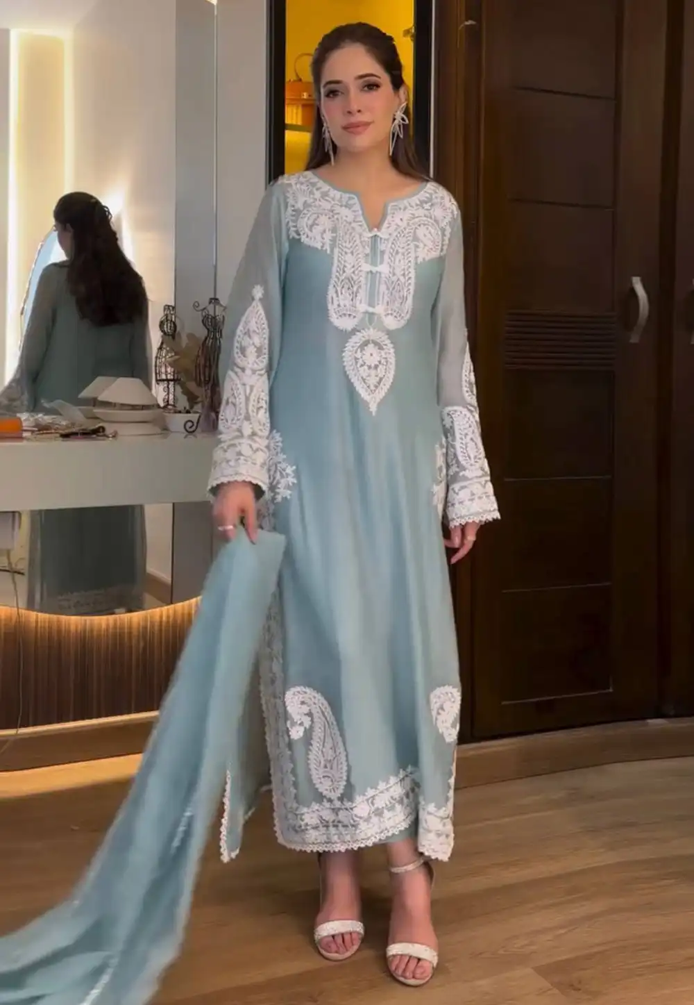 Sky Blue Nylon Readymade Pant Style Suit 328978