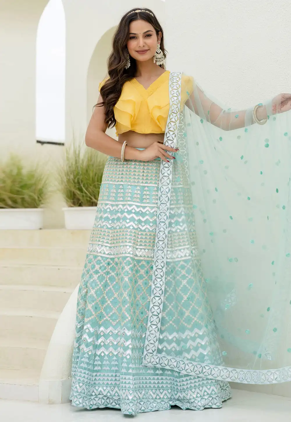 Sky Blue Organza Lehenga Choli 314511