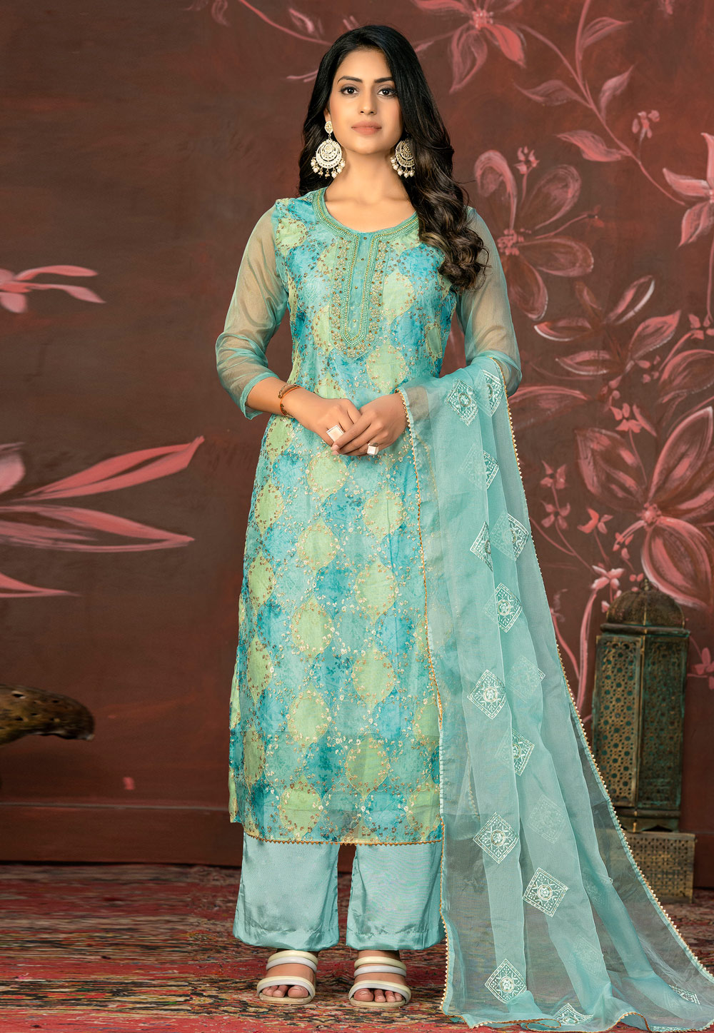 Sky Blue Organza Pakistani Suit 281850