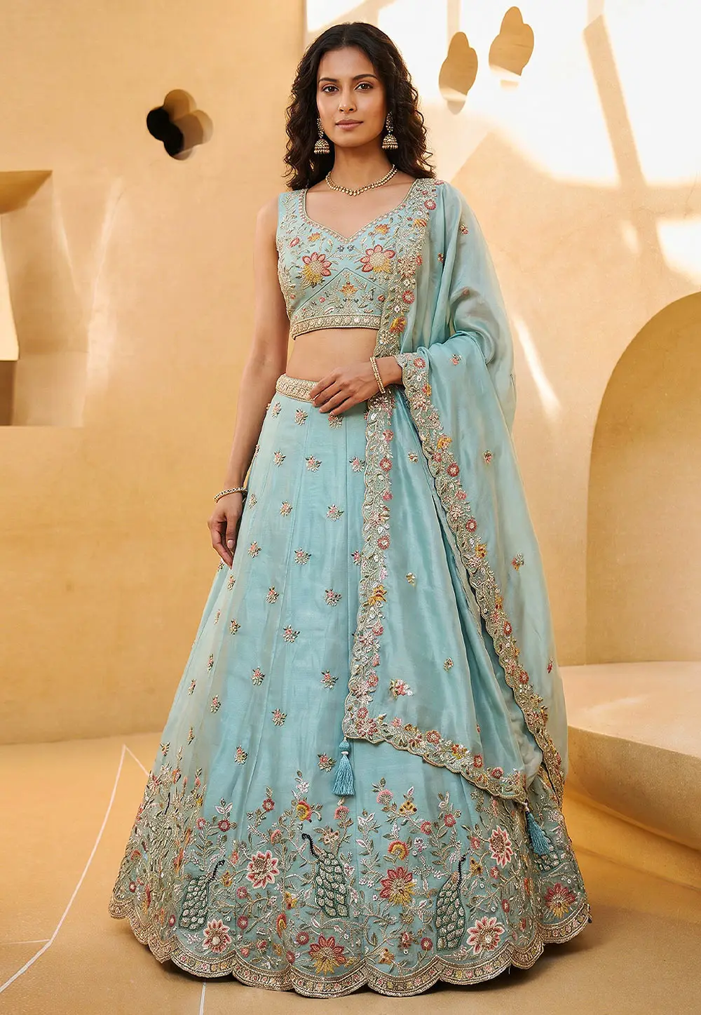 Sky Blue Organza Wedding Lehenga Choli 332971
