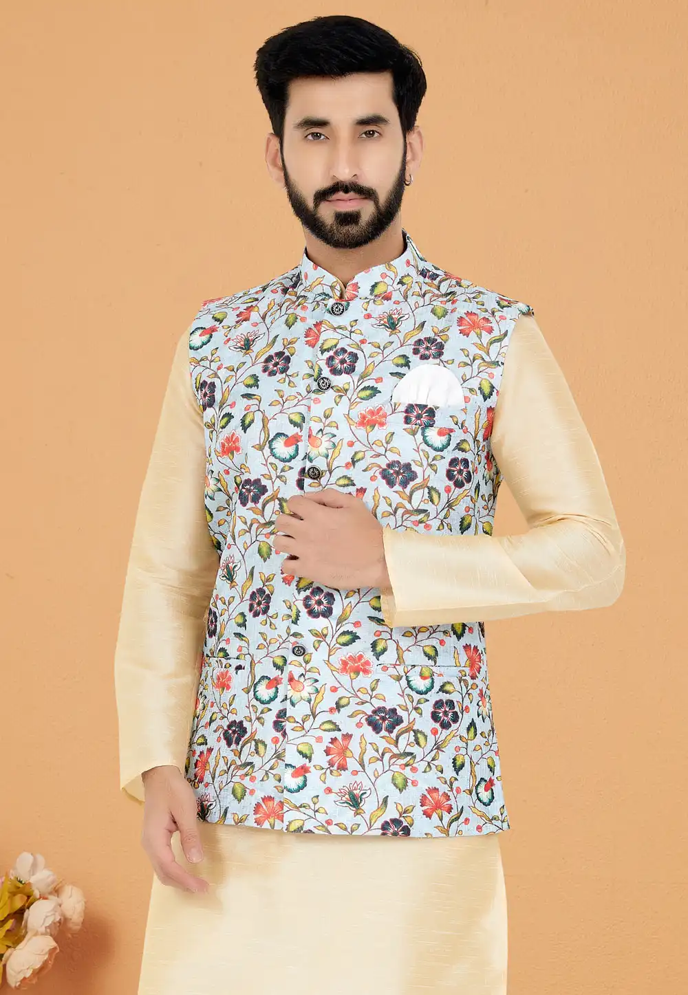 Sky Blue Polyester Nehru Jacket 286795