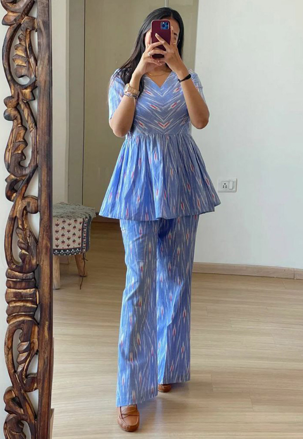 Sky Blue Rayon Printed Co-Ords Set 321943