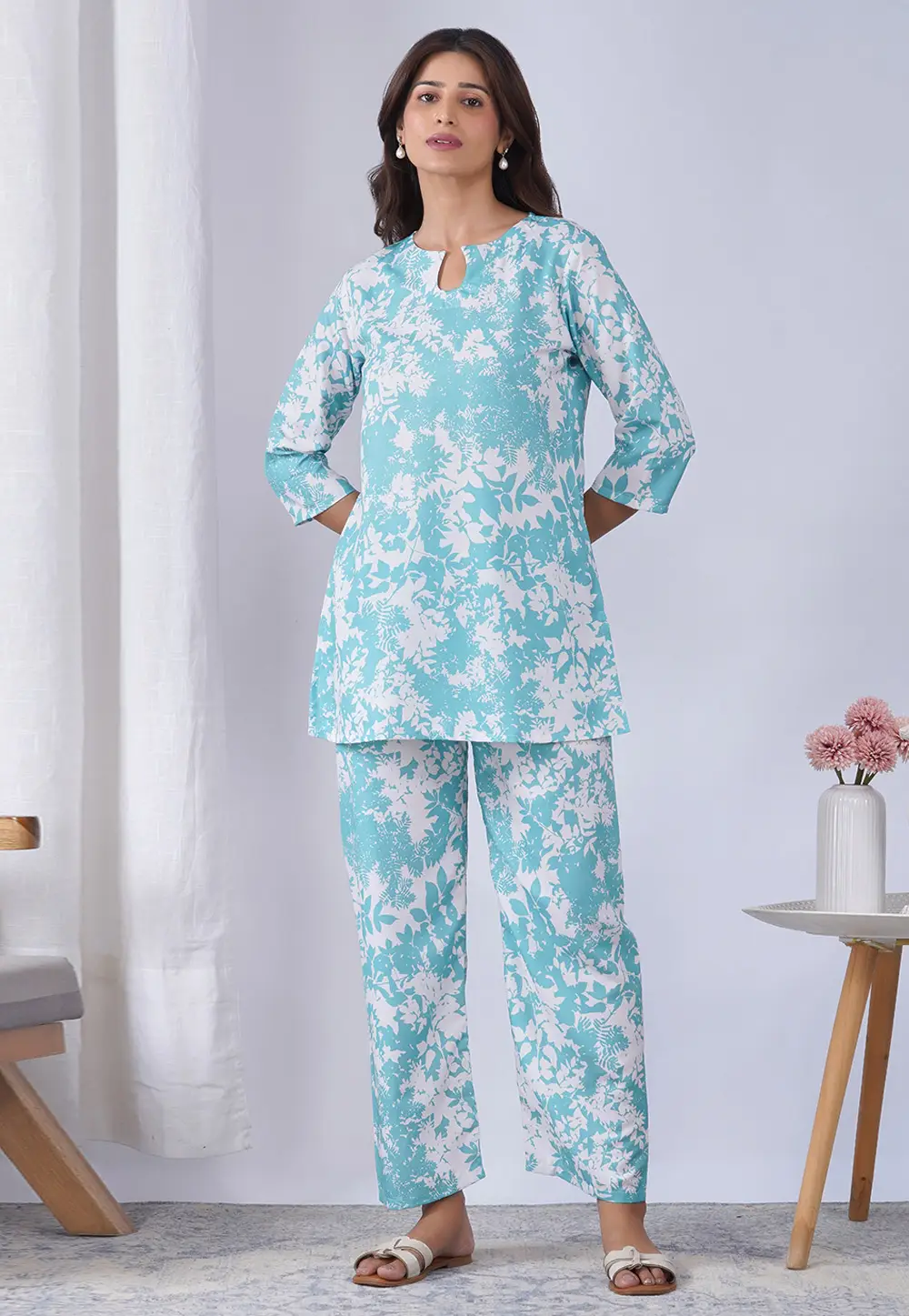 Sky Blue Rayon Printed Co-Ords Set 332199