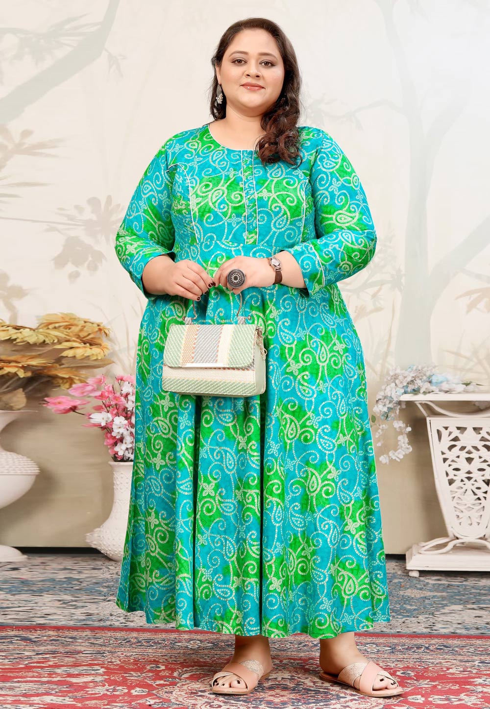Sky Blue Rayon Printed Long Kurti 308178