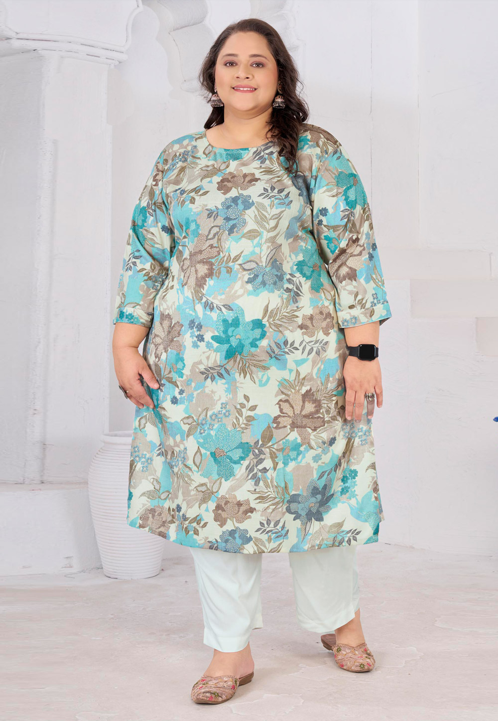 Sky Blue Rayon Printed Long Tunic 329824