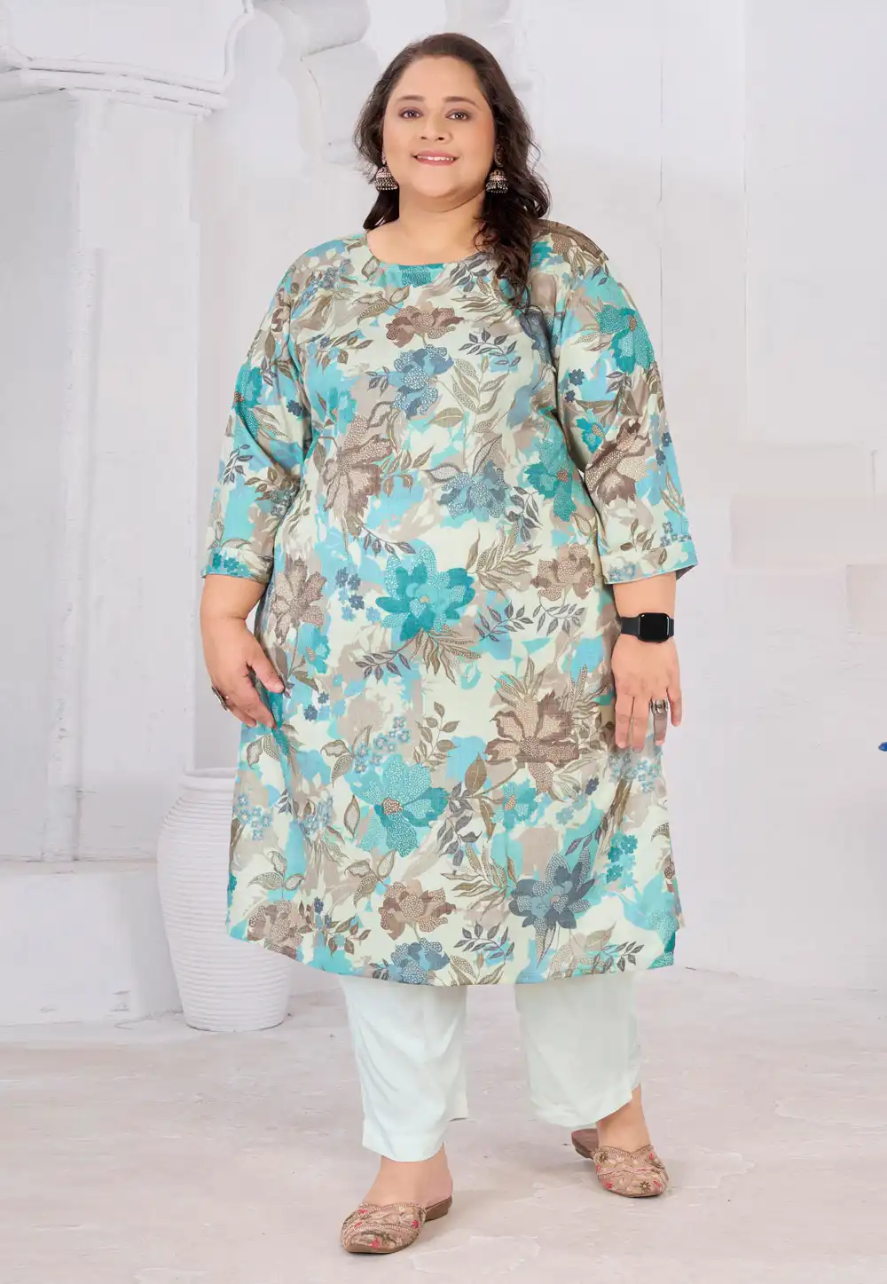 Sky Blue Rayon Printed Long Tunic 329824