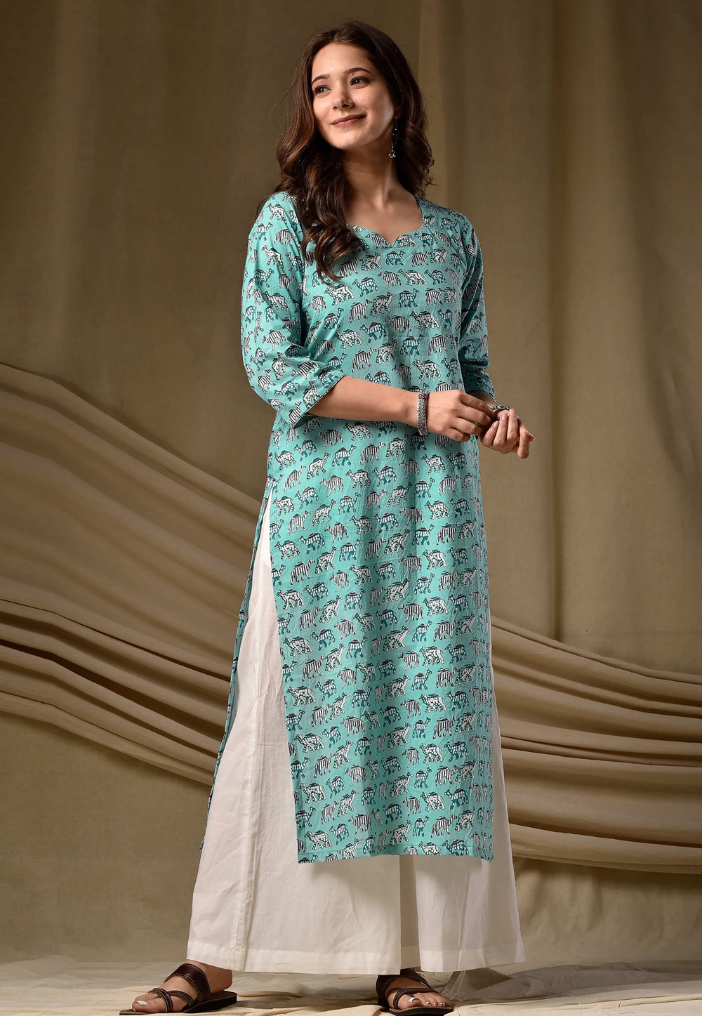 Sky Blue Rayon Printed Long Tunic 329343