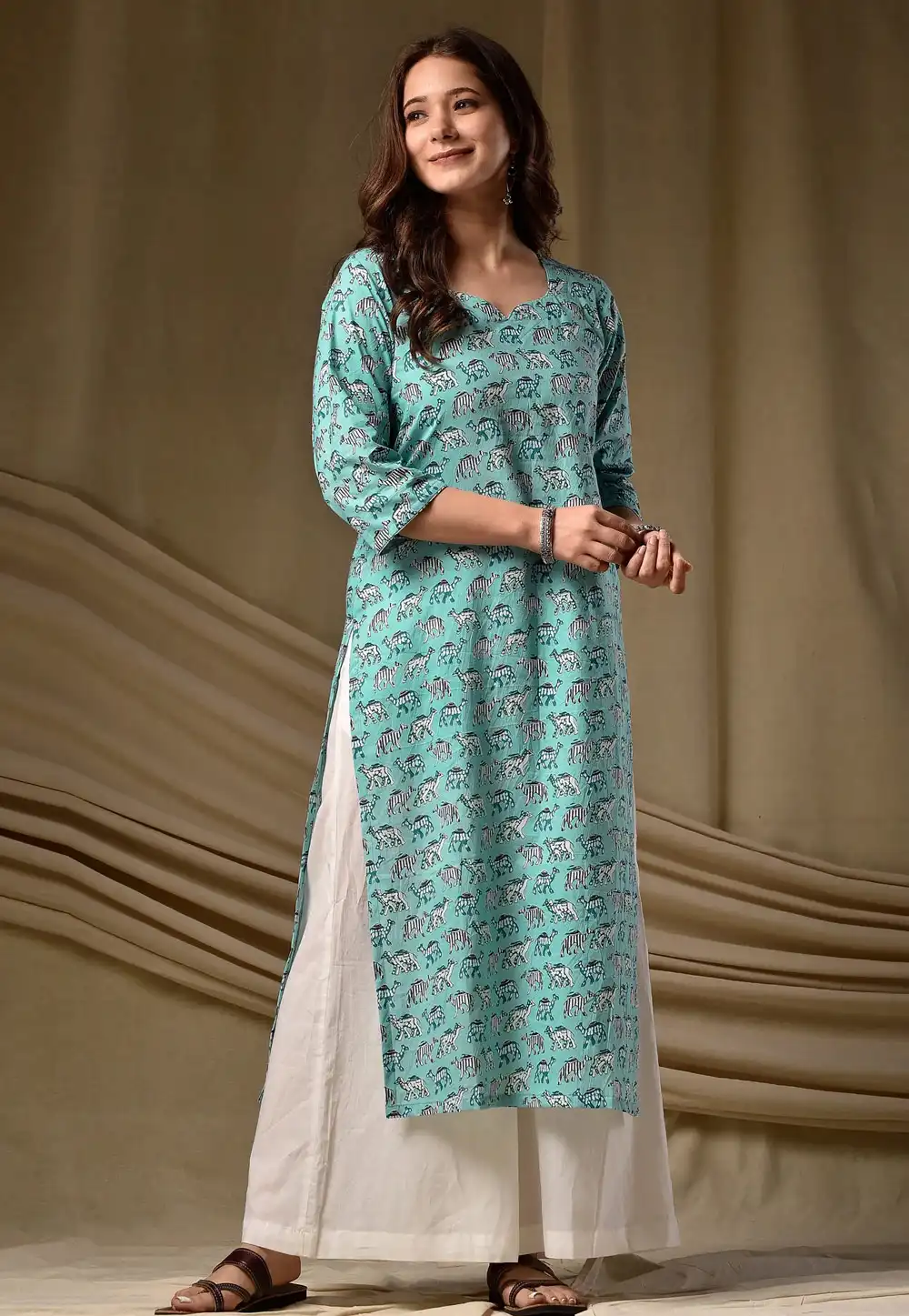Sky Blue Rayon Printed Long Tunic 329343