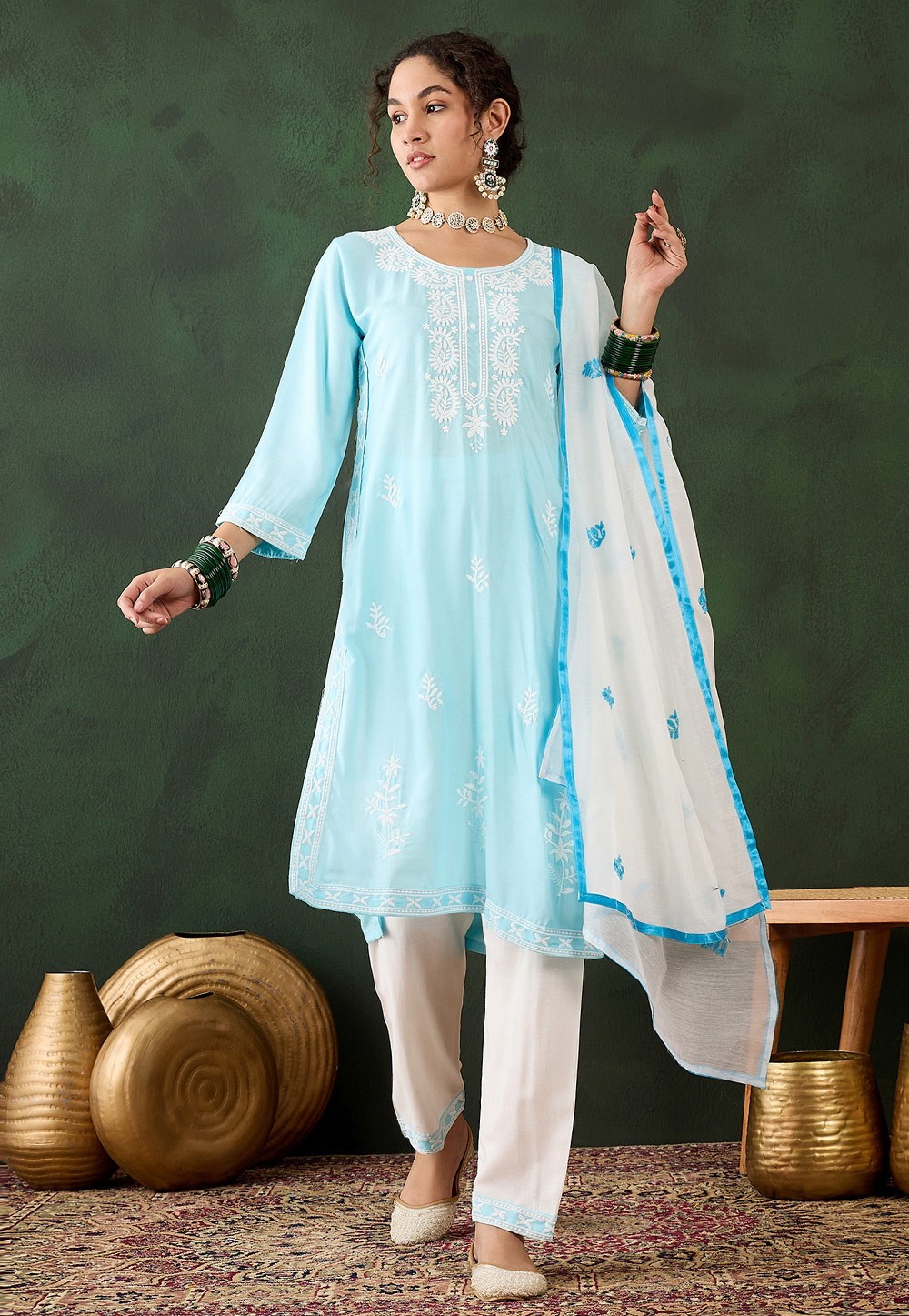Sky Blue Rayon Readymade Pant Style Suit 310600