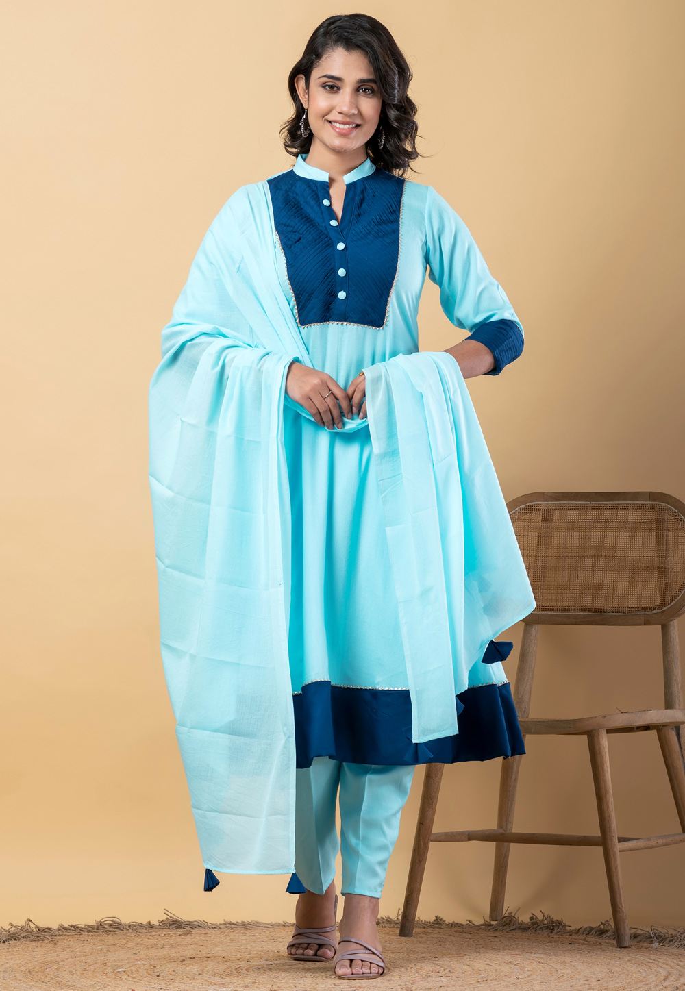 Sky Blue Rayon Readymade Pant Style Suit 306578