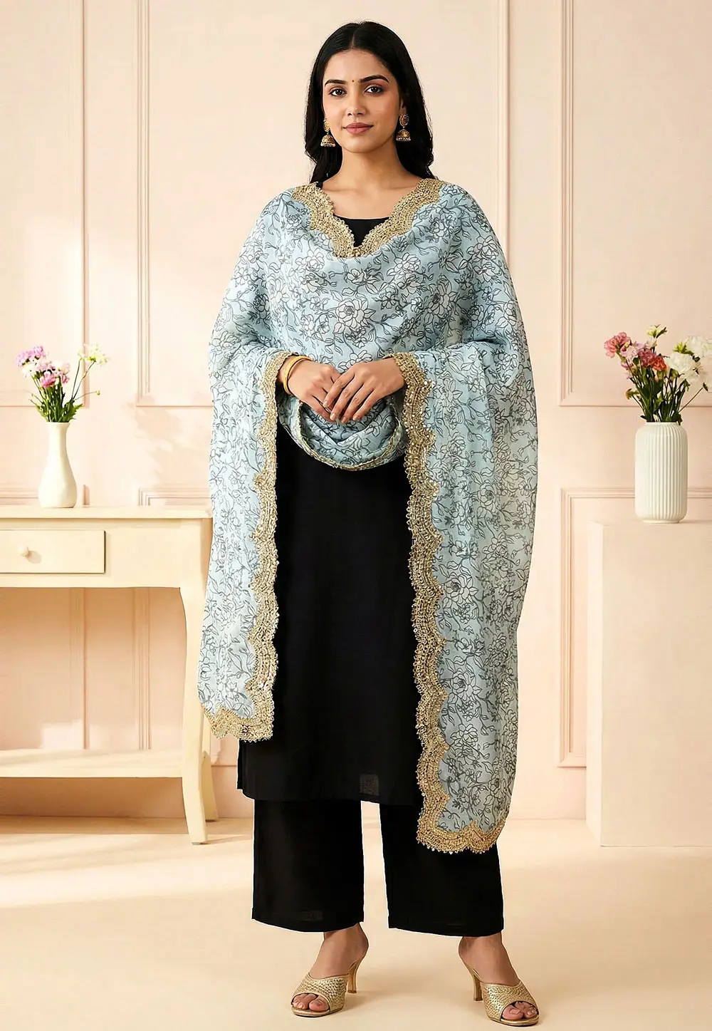 Sky Blue Satin Dupatta 332830