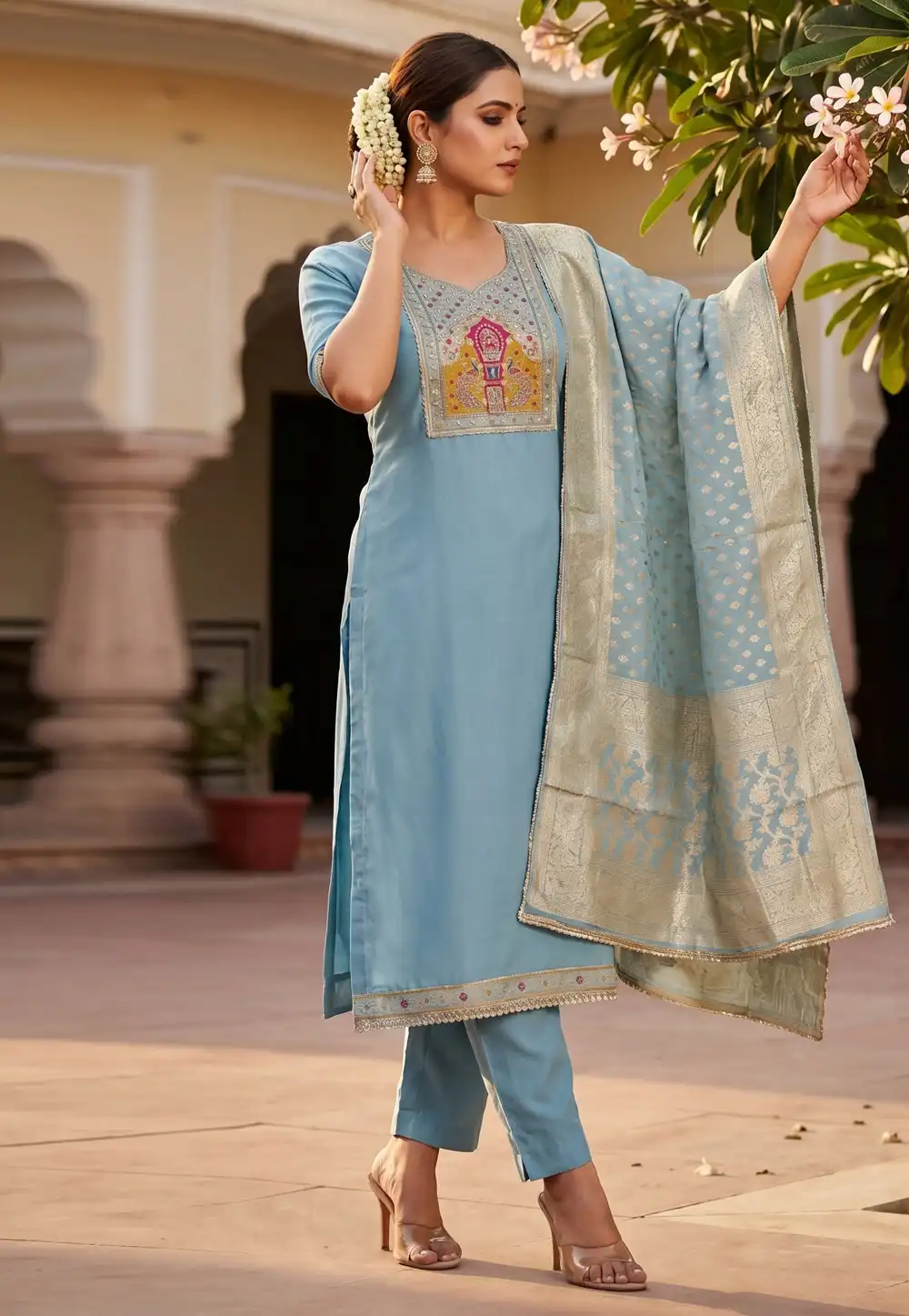 Sky Blue Shimmer Straight Suit 327451