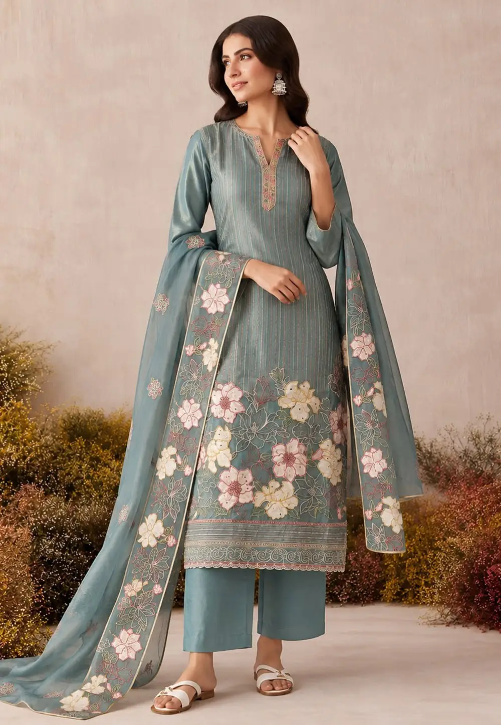 Sky Blue Shimmer Straight Suit 335837
