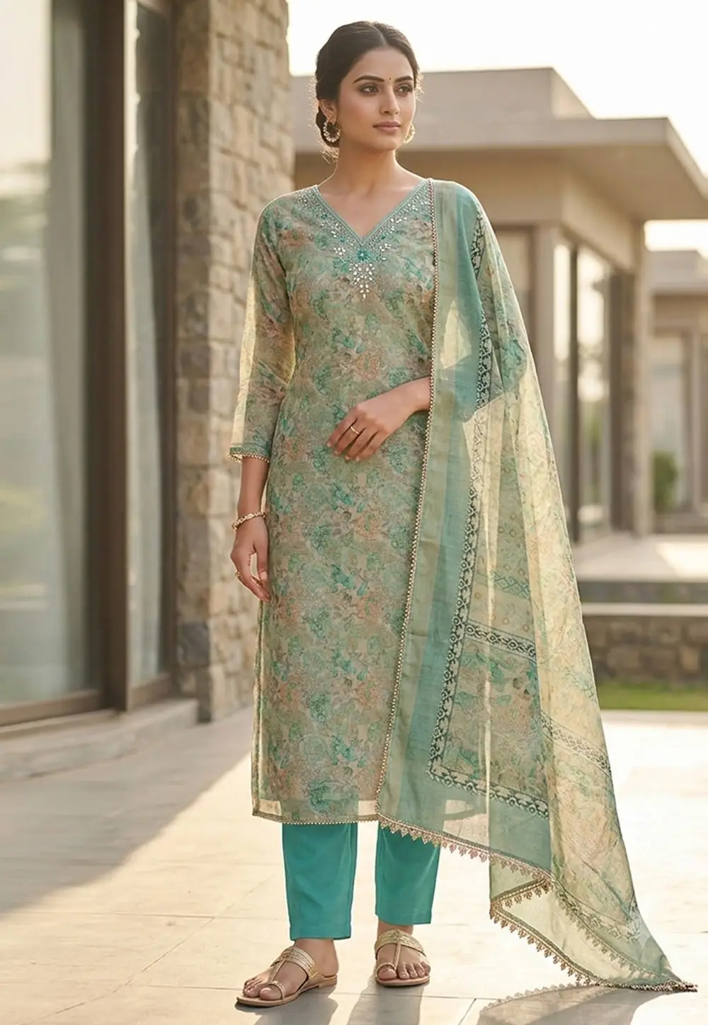 Sky Blue Shimmer Straight Suit 335162