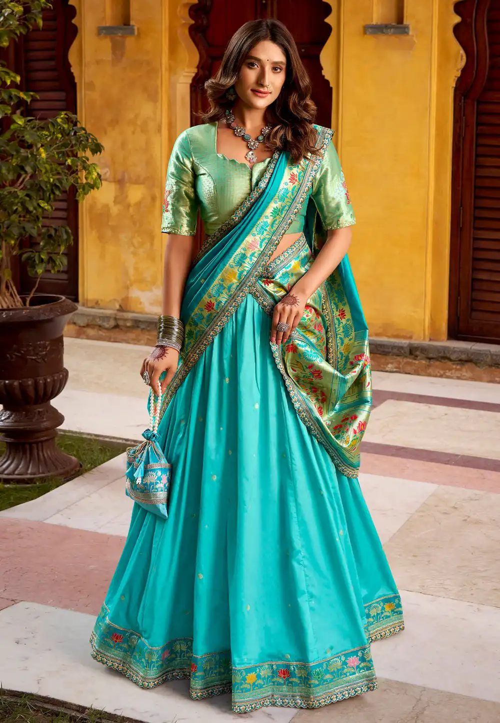 Sky Blue Silk Circular Lehenga Choli 323054
