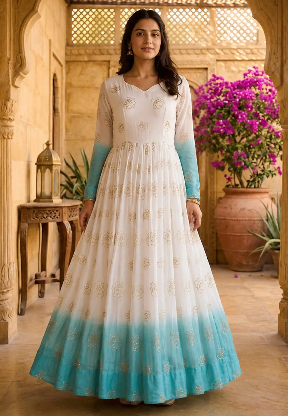 Sky Blue Silk Gown 331221