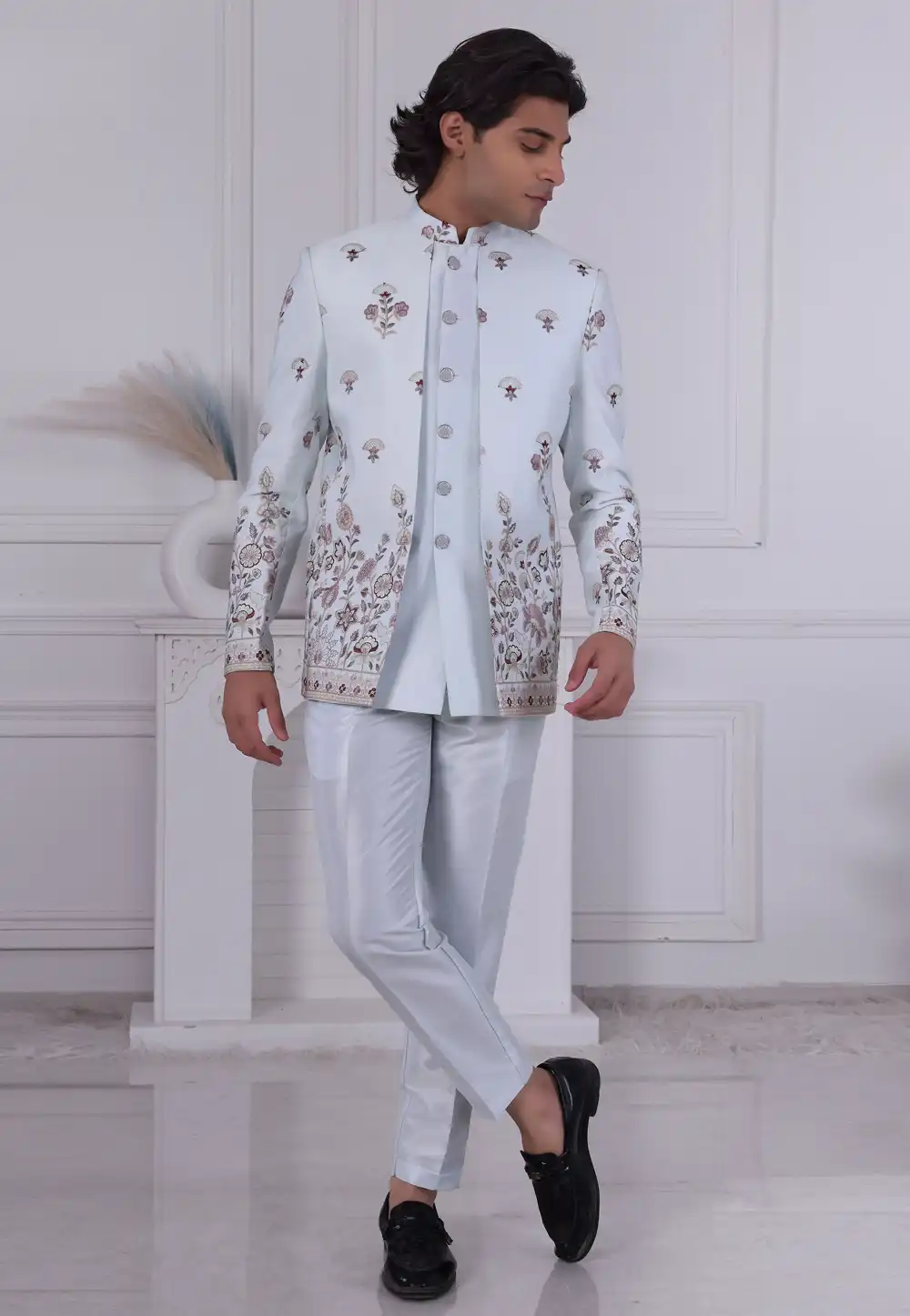 Sky Blue Silk Jodhpuri Suit 315024