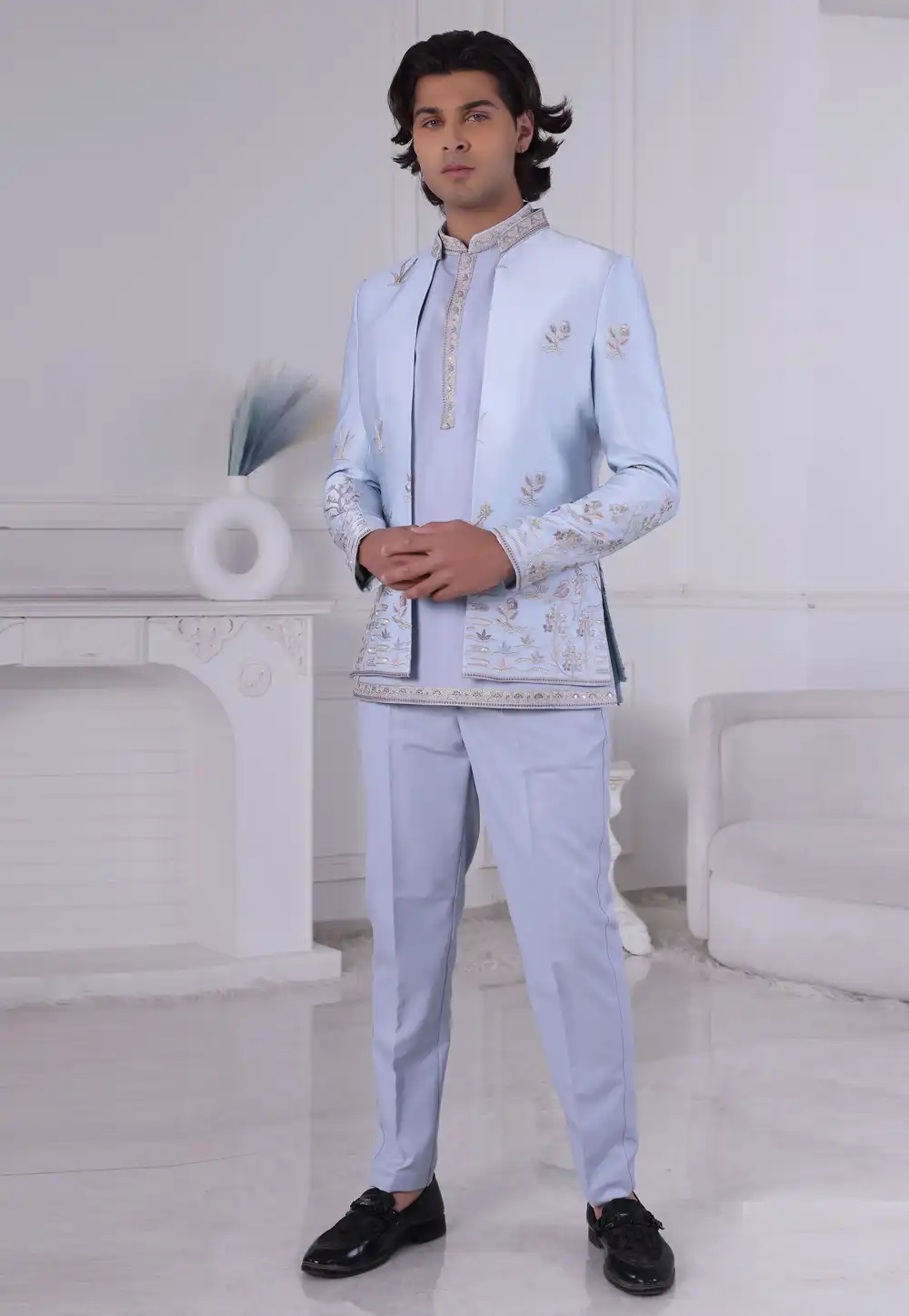 Sky Blue Silk Jodhpuri Suit 315027