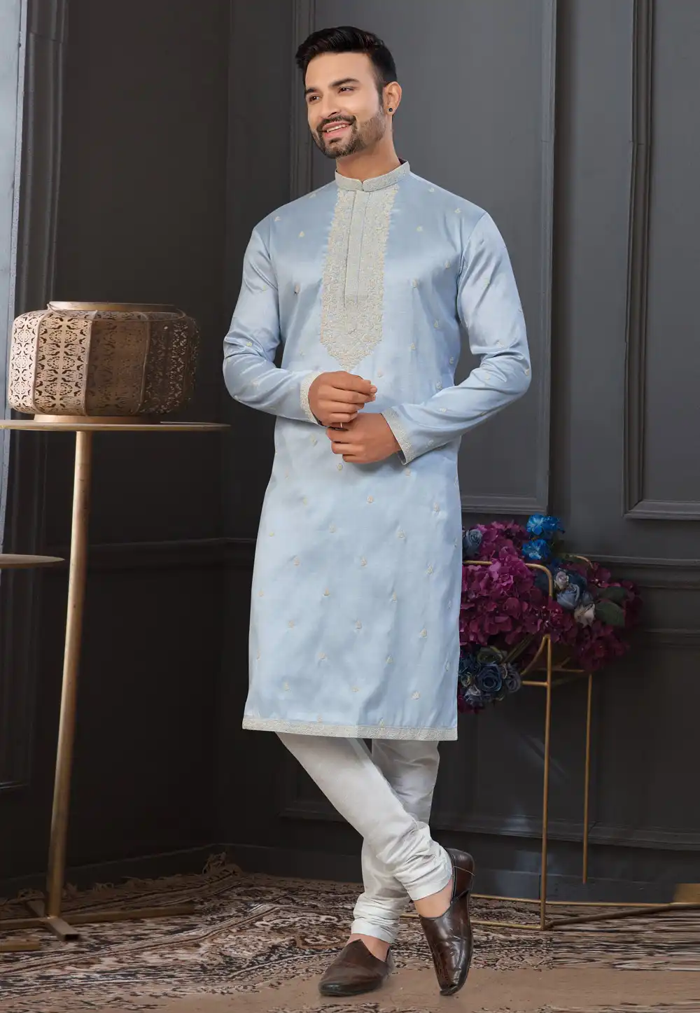 Sky Blue Silk Kurta Pajama 322872