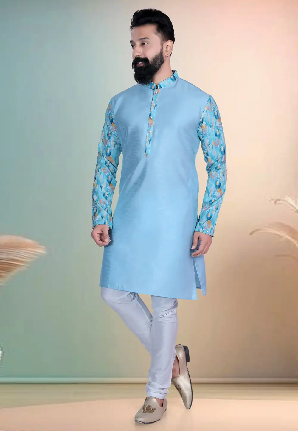 Sky Blue Silk Kurta Pajama 318628