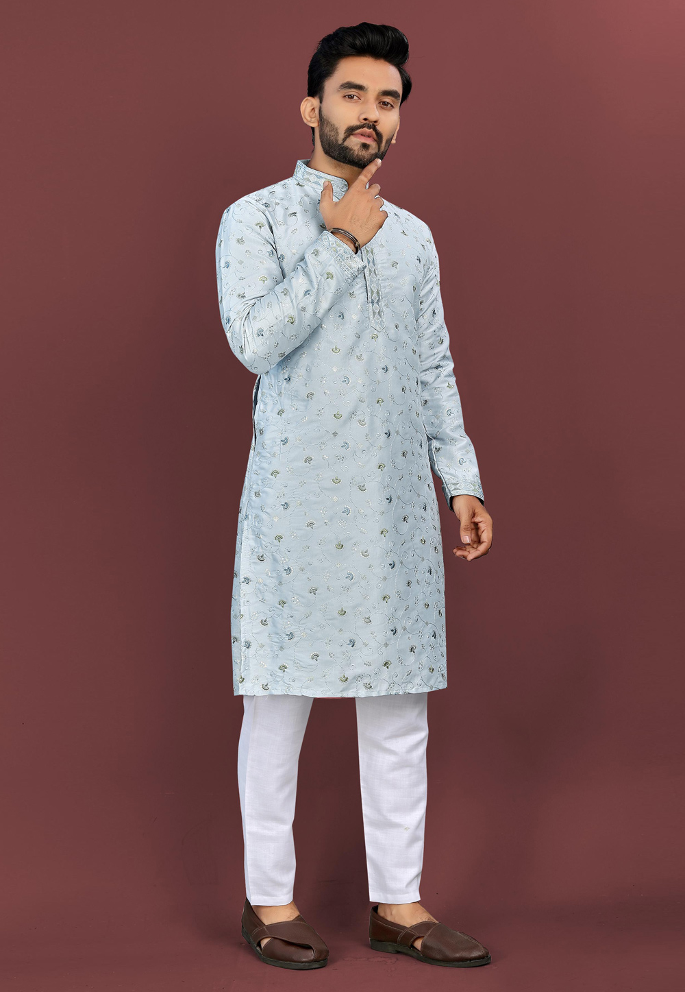 Sky Blue Silk Kurta Pajama 306030