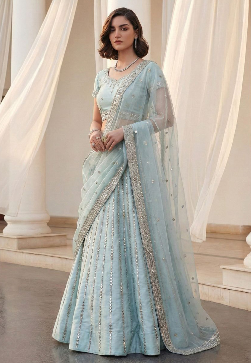 Sky Blue Silk Lehenga Choli 320955