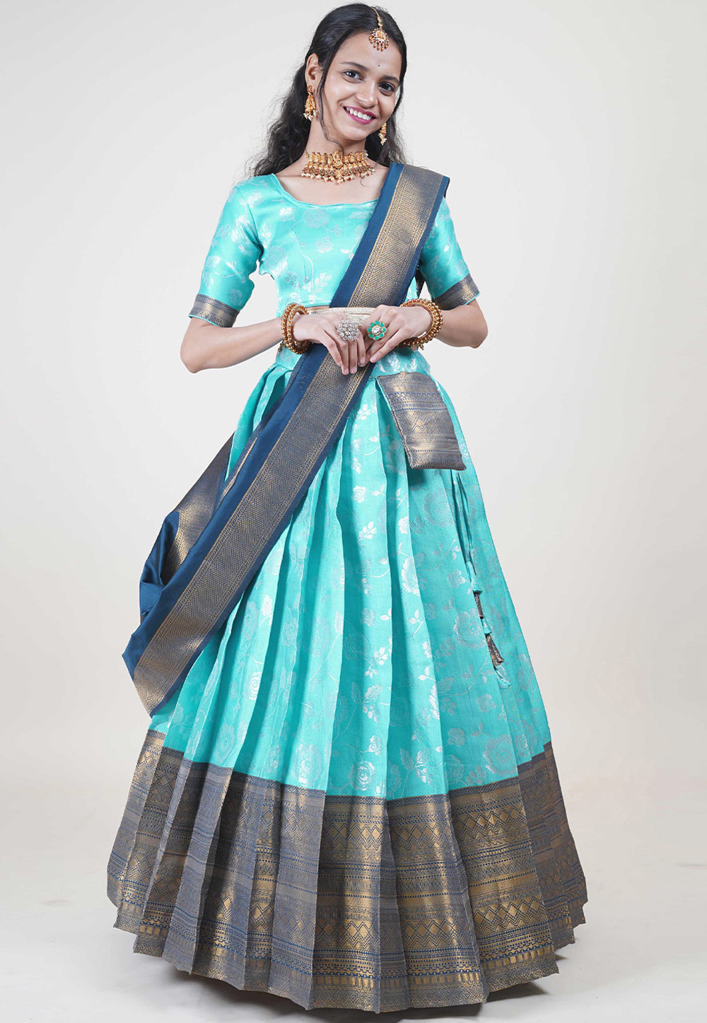Sky Blue Silk Lehenga Choli 284366