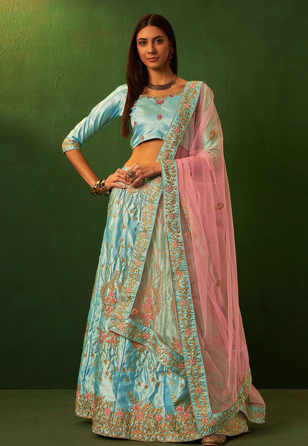 Sky Blue Silk Lehenga Choli 281160