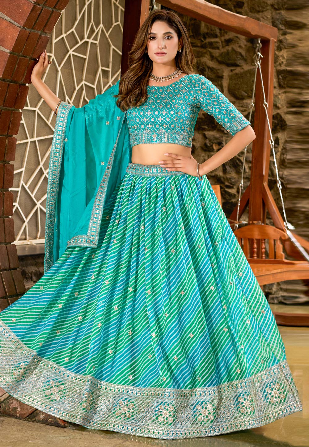 Sky Blue Silk Lehenga Choli 319437