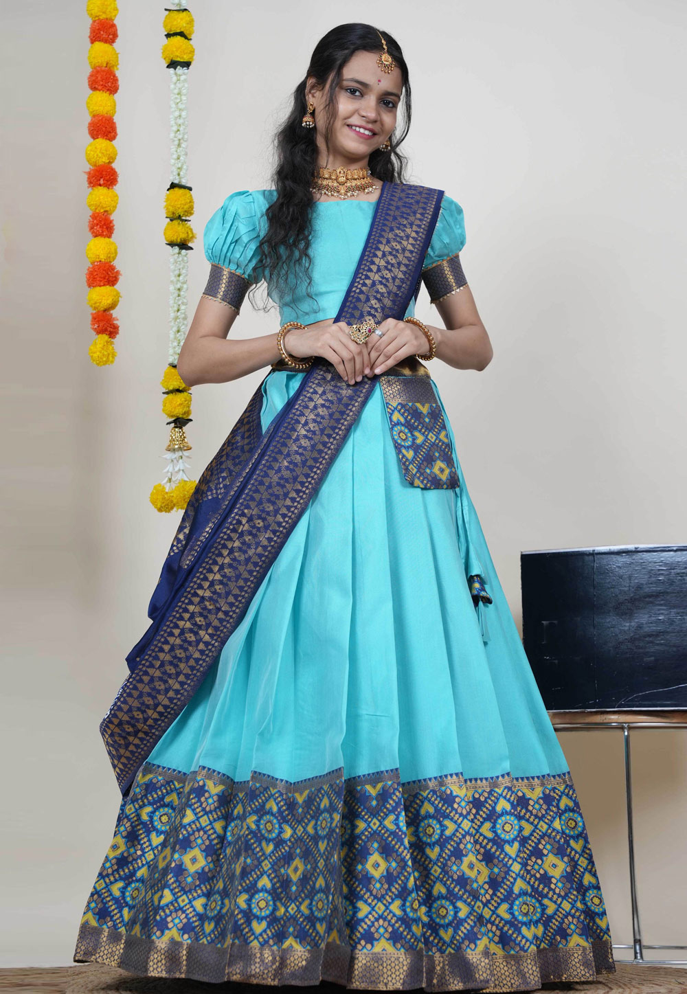 Sky Blue Silk Lehenga Choli 312548