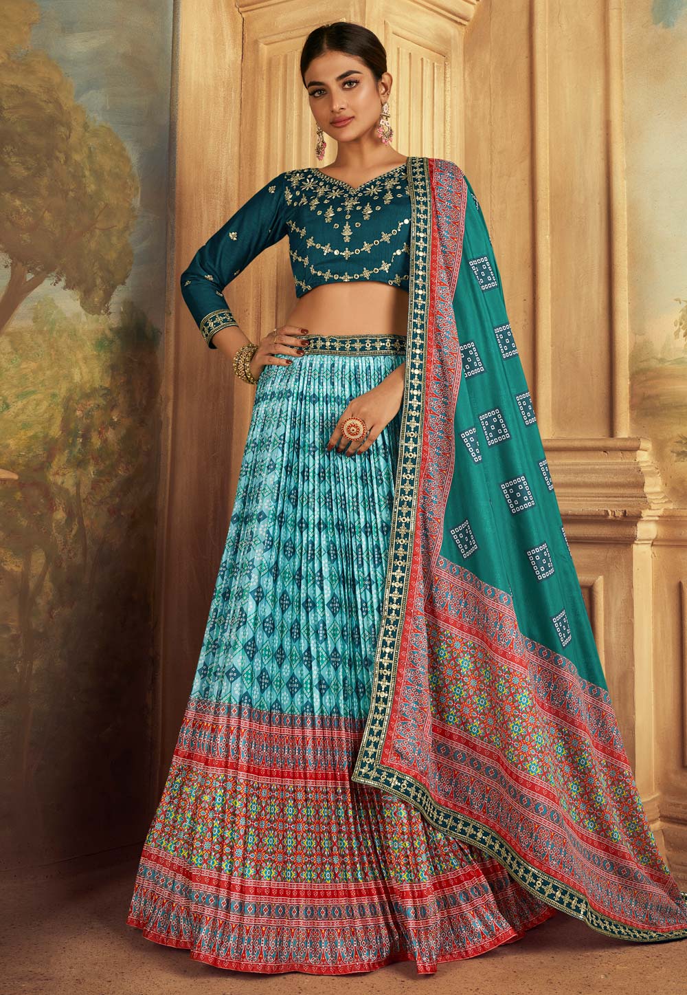 Sky Blue Silk Lehenga Choli 283679