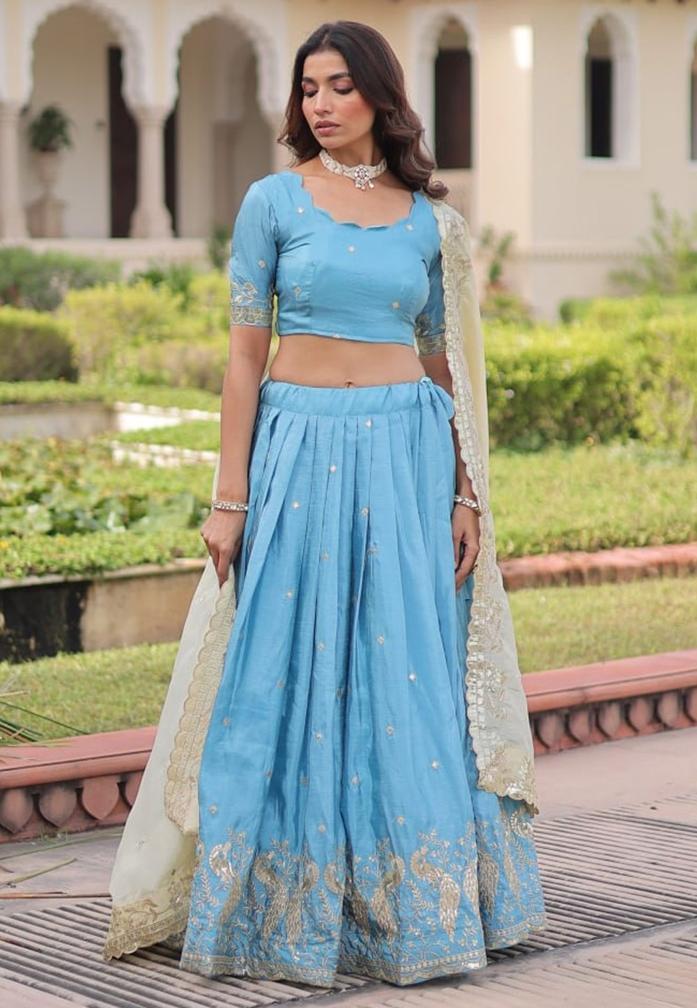 Sky Blue Silk Lehenga Choli 321150