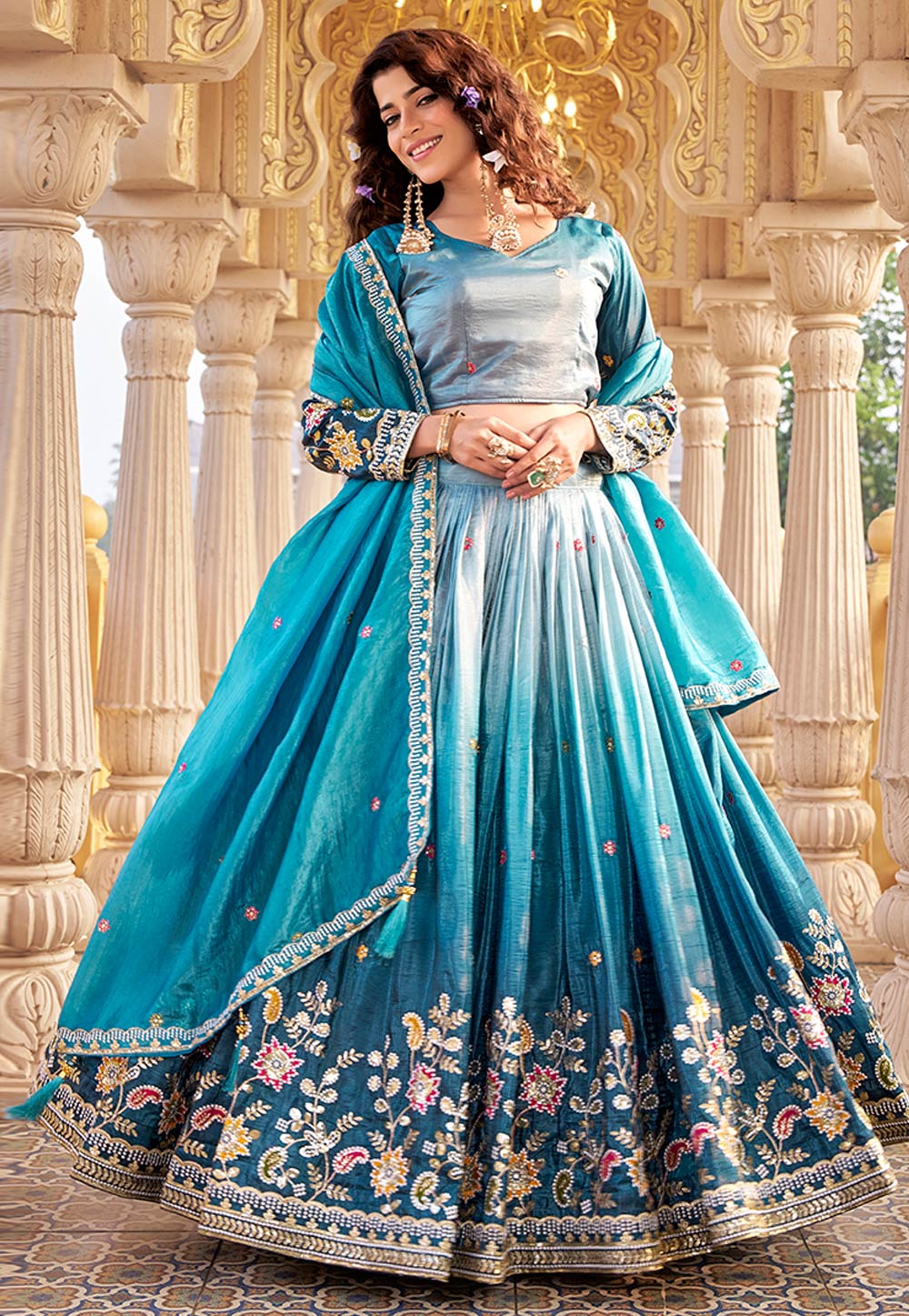 Sky Blue Silk Lehenga Choli 324169