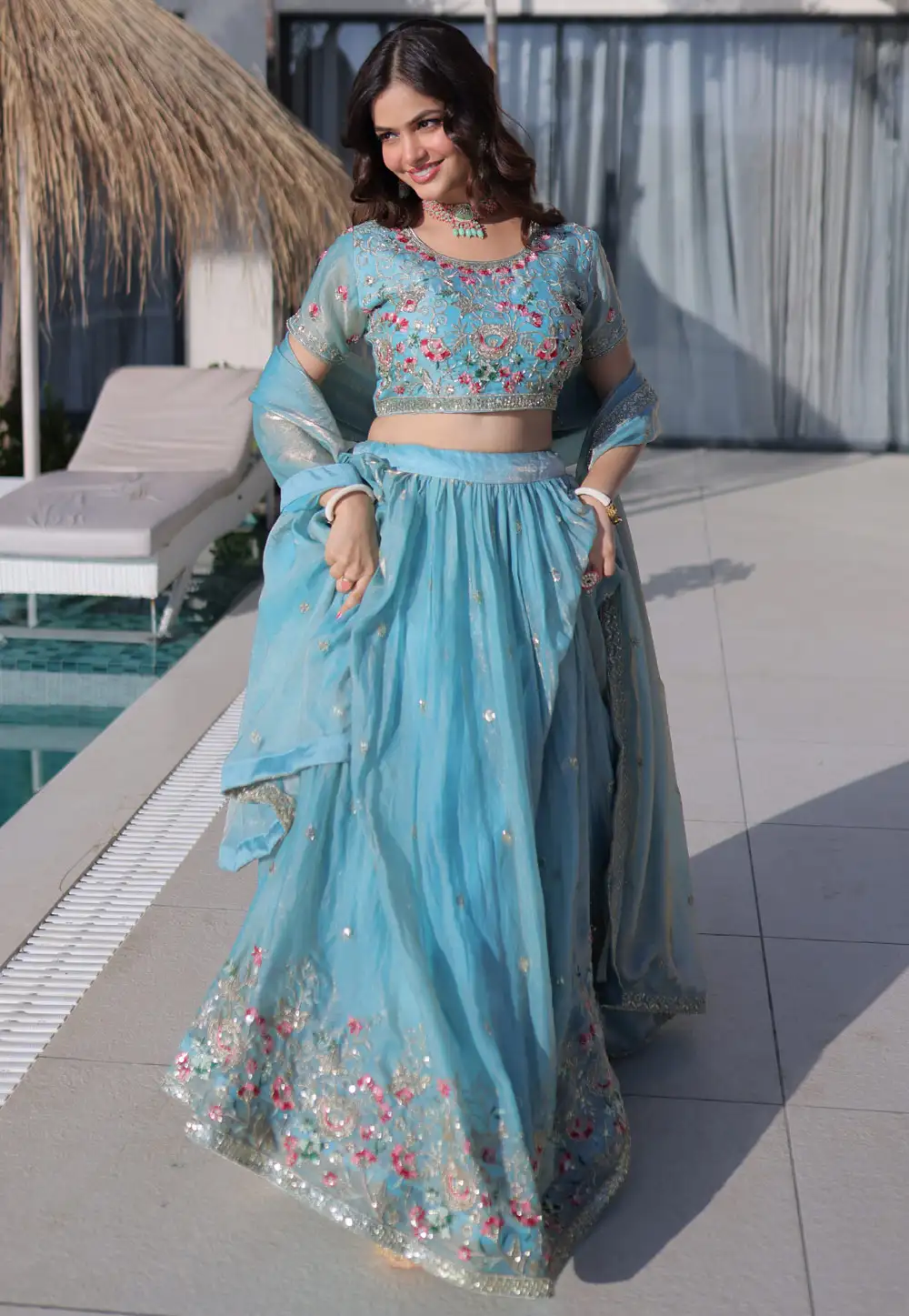 Sky Blue Silk Lehenga Choli 330745