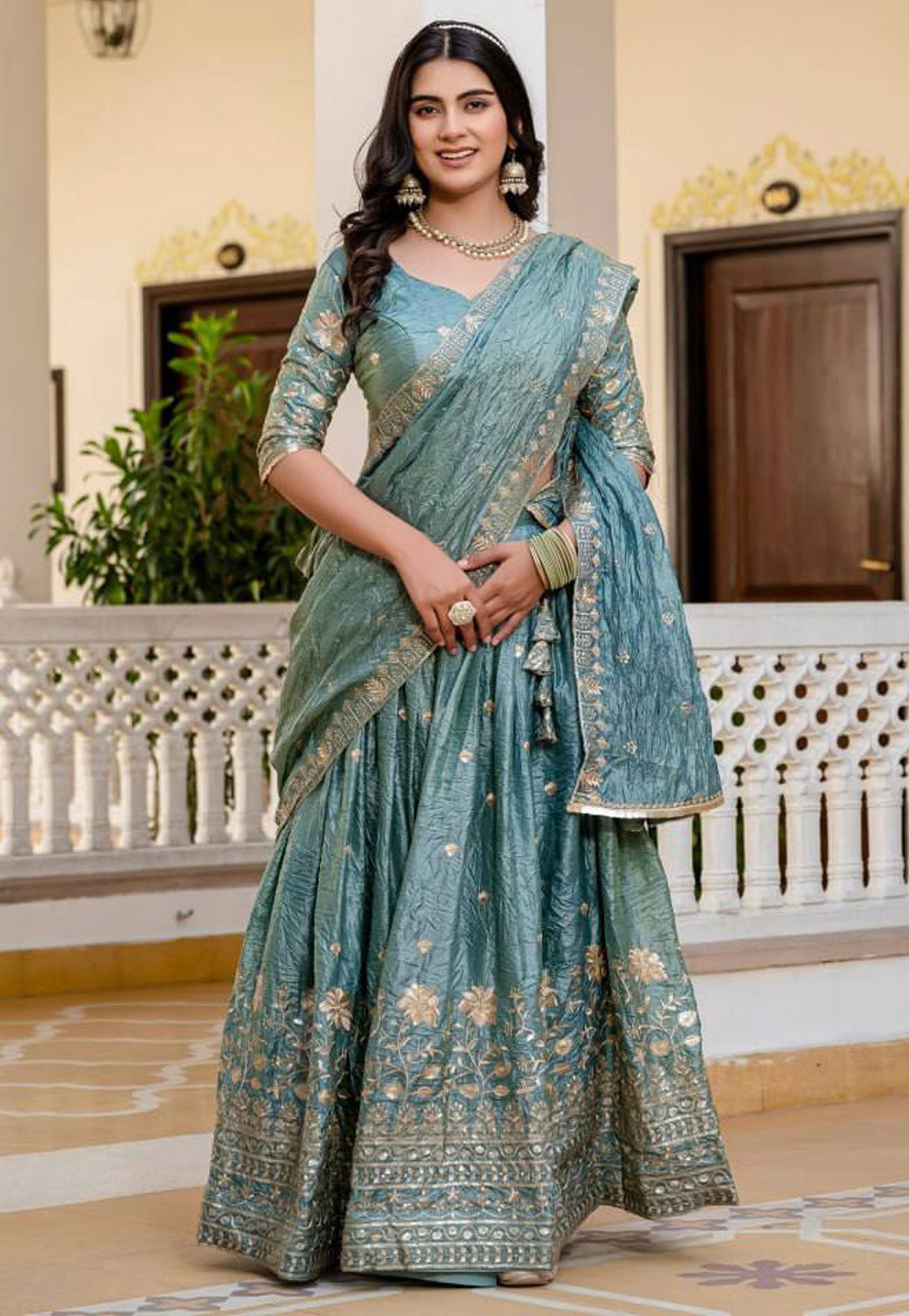 Sky Blue Silk Lehenga Choli 318738