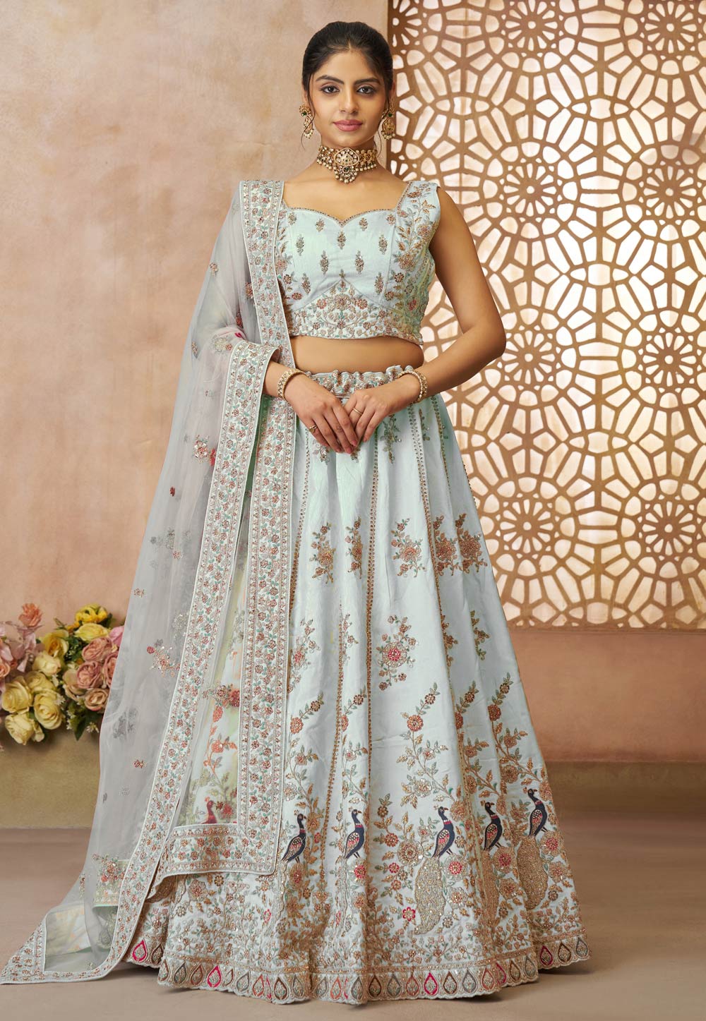 Sky Blue Silk Lehenga Choli For Wedding 309010