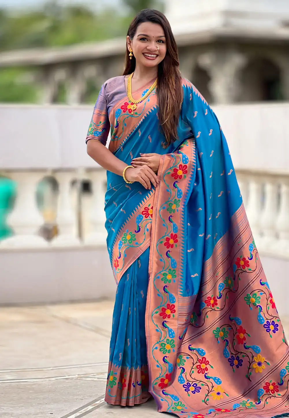 Sky Blue Silk Paithani Saree 317683
