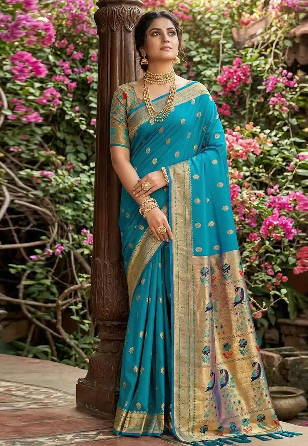Sky Blue Silk Paithani Saree 329499