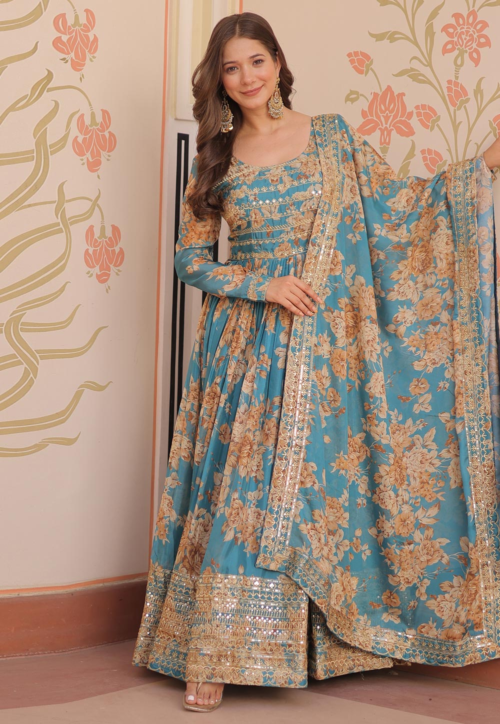 Sky Blue Silk Readymade Anarkali Suit 311168
