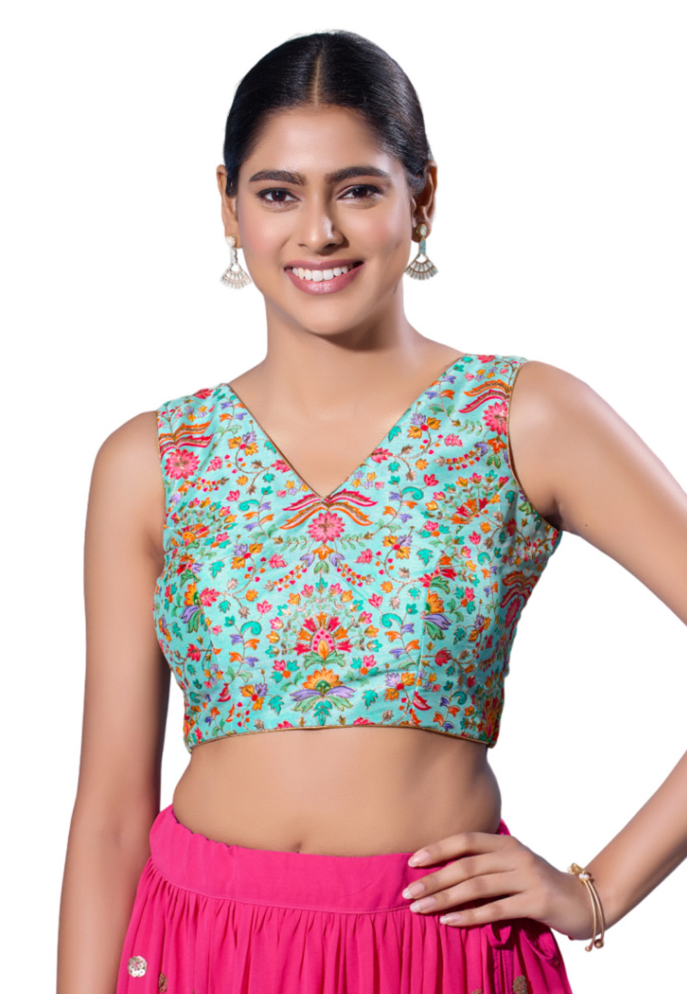 Sky Blue Silk Readymade Blouse 285933