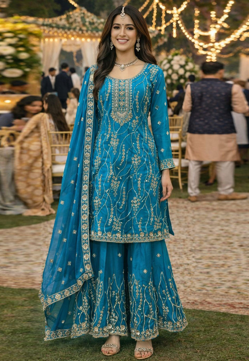 Sky Blue Silk Readymade Gharara Suit 327982