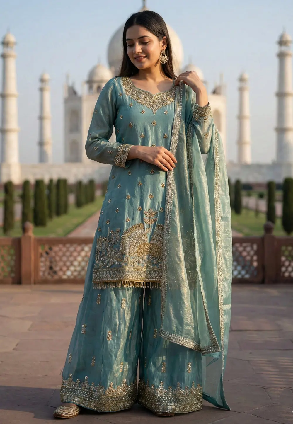 Sky Blue Silk Readymade Pakistani Suit 331779