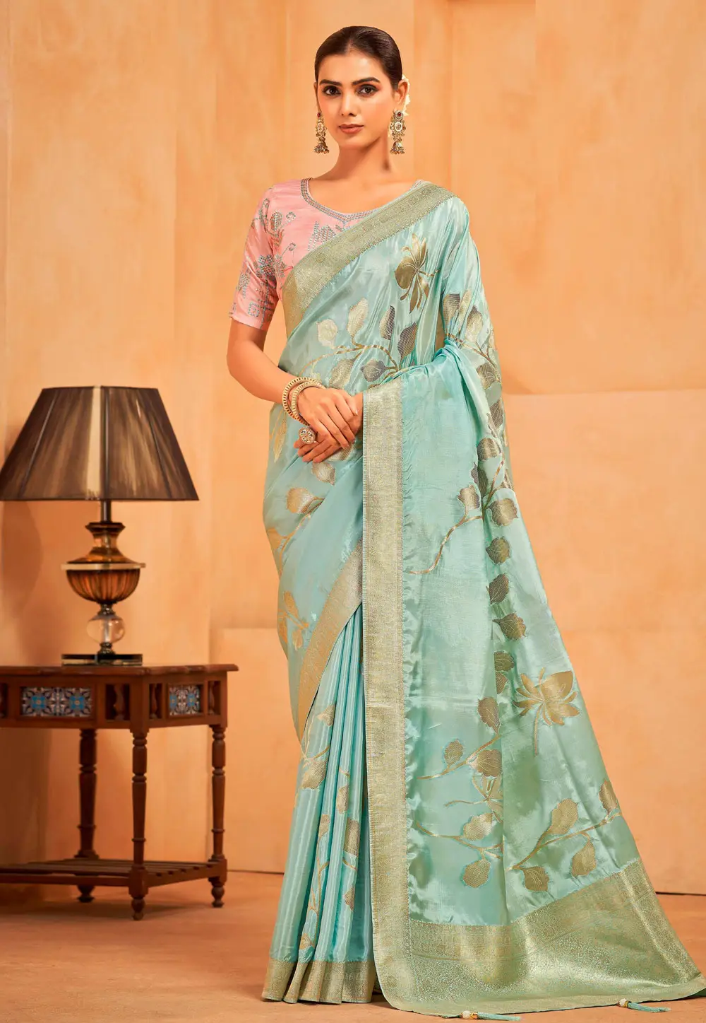 Sky Blue Silk Saree With Blouse 335802